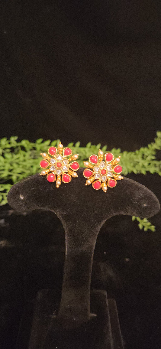 Vibrant Coral Floral Studs