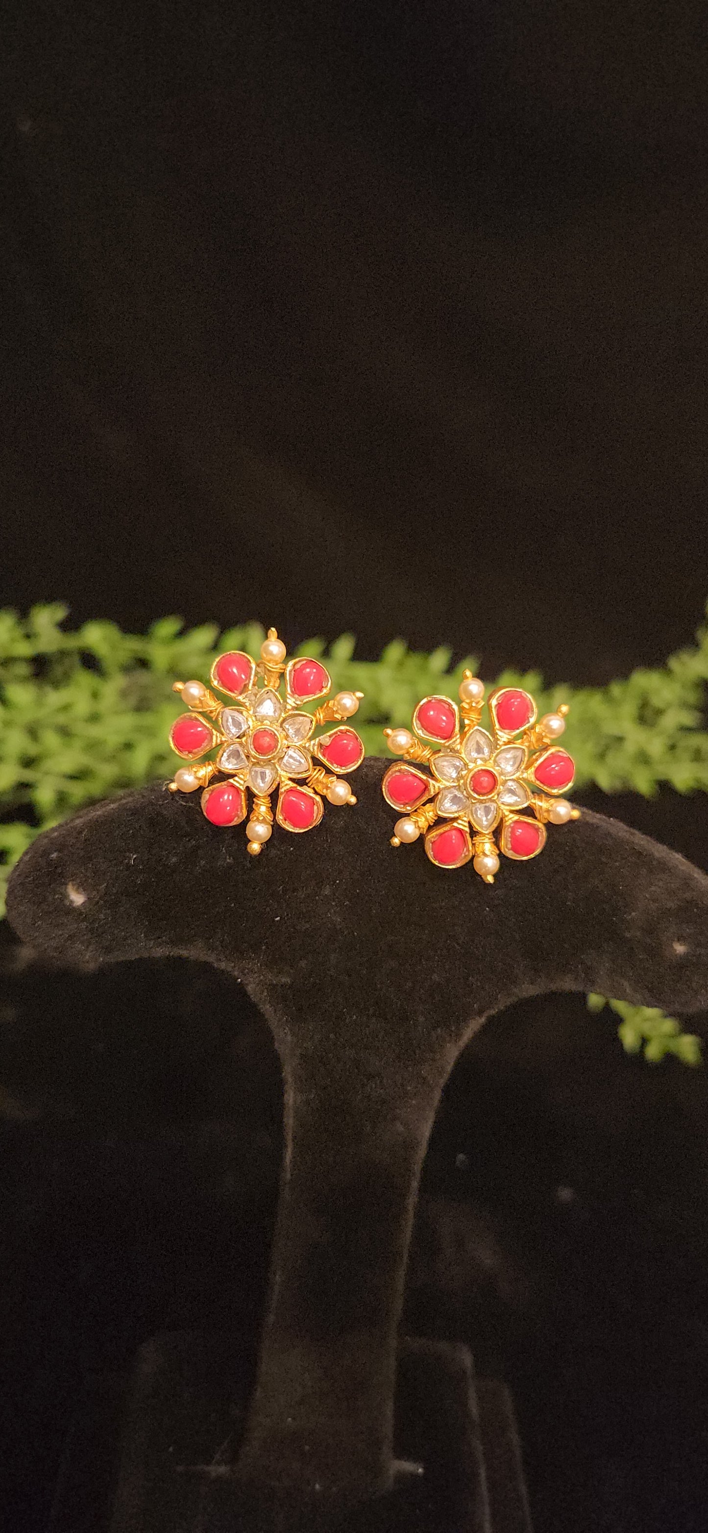 Vibrant Coral Floral Studs