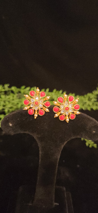 Vibrant Coral Floral Studs