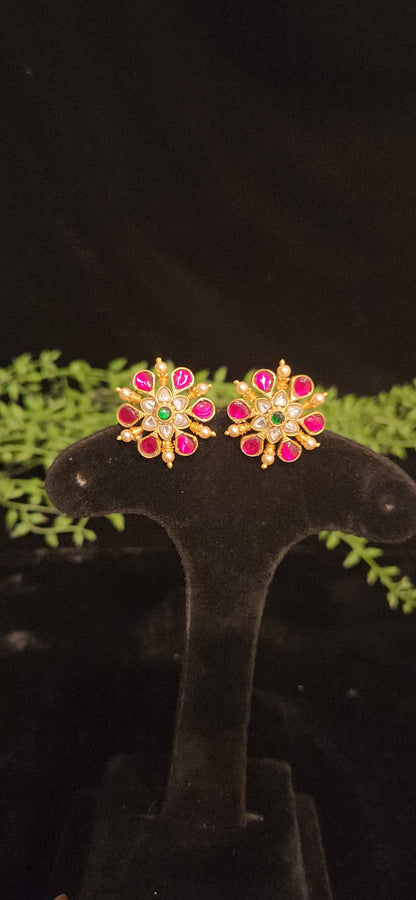 Vibrant Coral Floral Studs