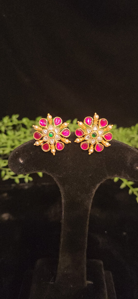 Vibrant Coral Floral Studs
