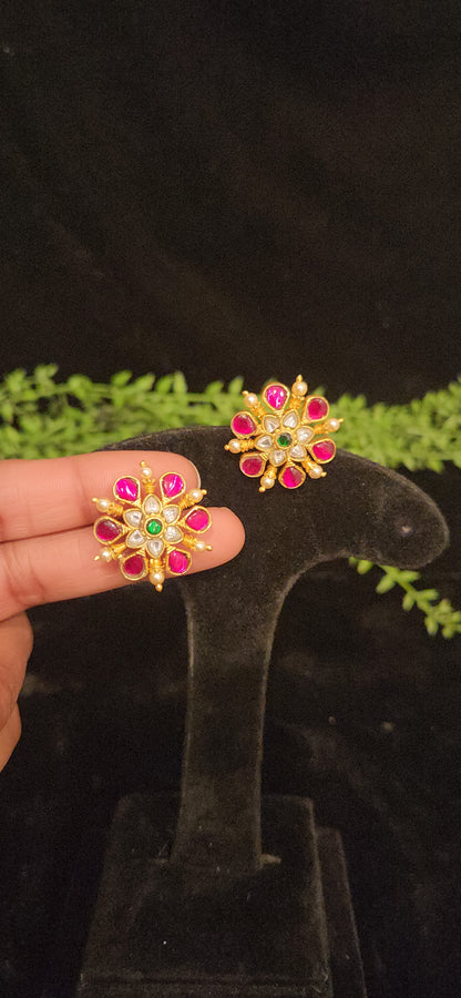 Vibrant Coral Floral Studs