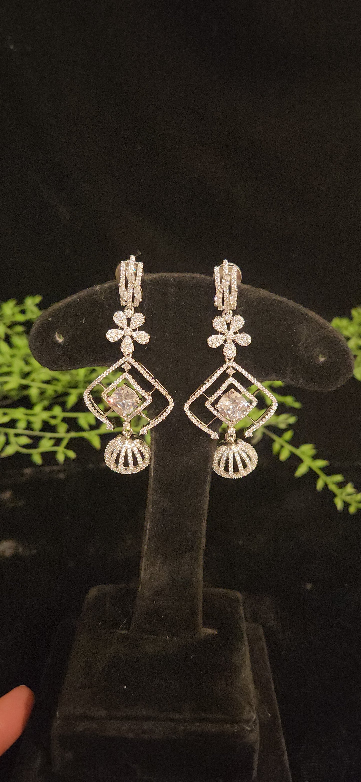 Contemporary Floral Rhombus CZ Designer Earrings