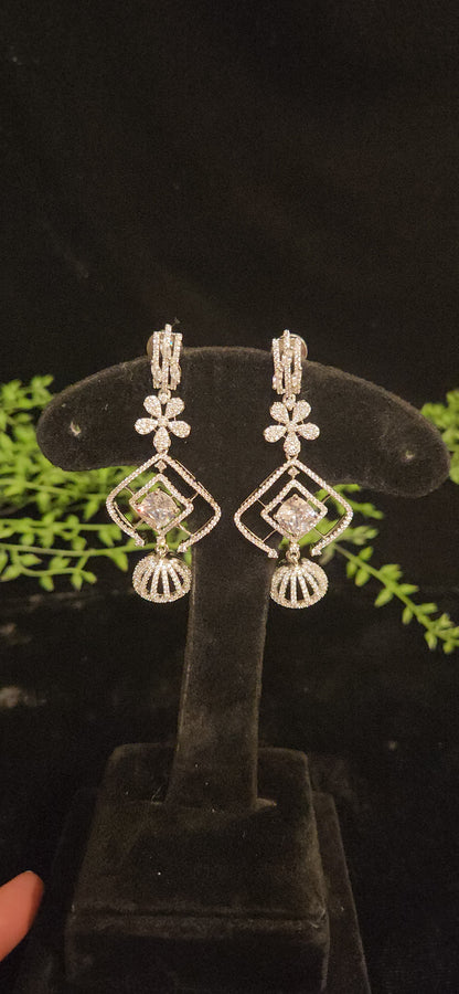 Contemporary Floral Rhombus CZ Designer Earrings