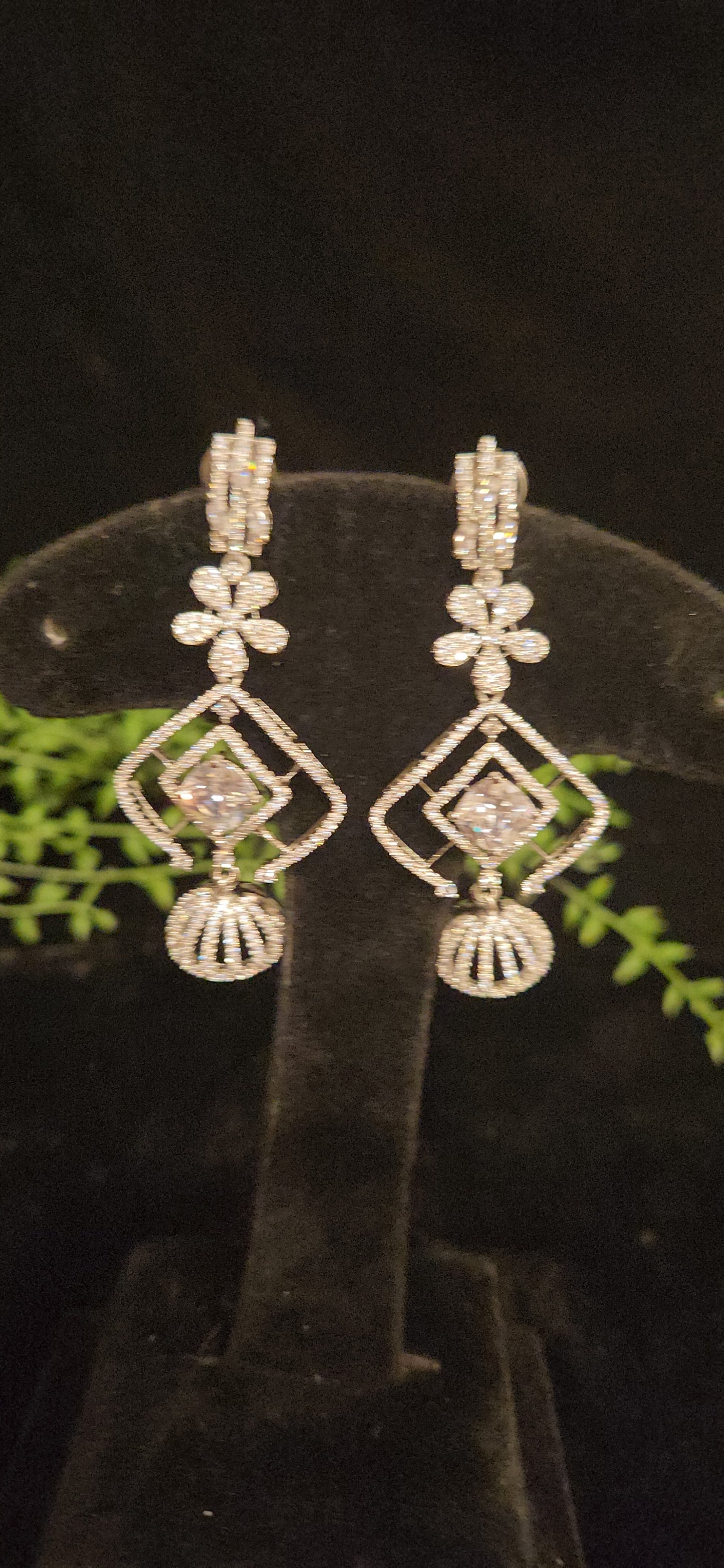 Contemporary Floral Rhombus CZ Designer Earrings