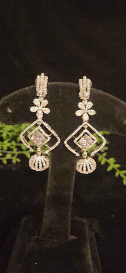 Contemporary Floral Rhombus CZ Designer Earrings