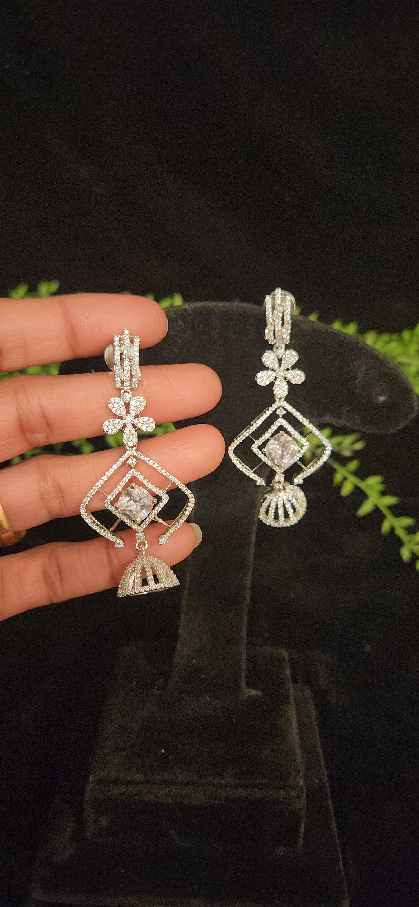 Contemporary Floral Rhombus CZ Designer Earrings