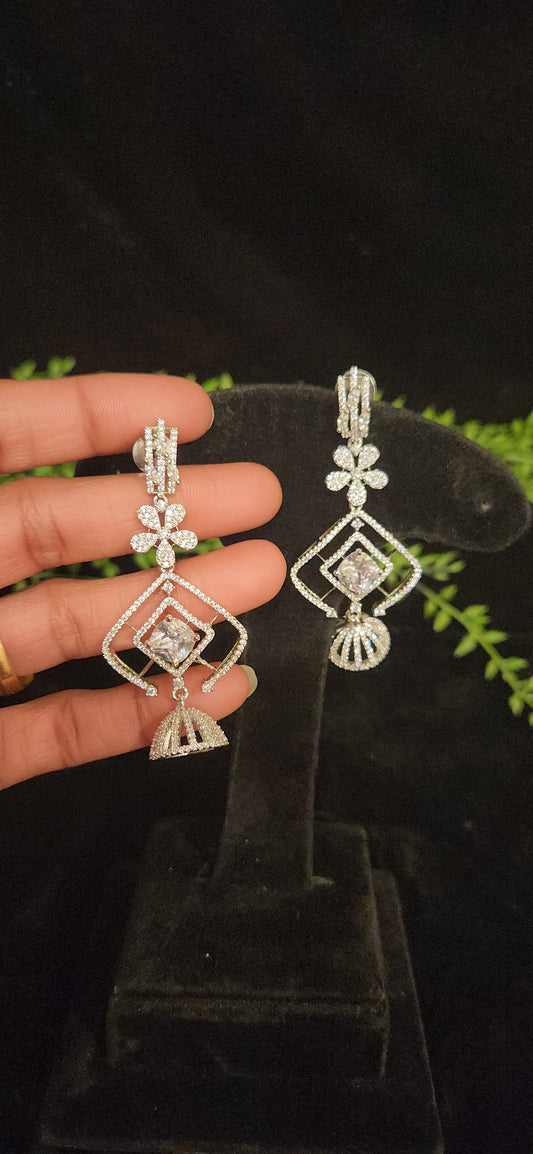 Contemporary Floral Rhombus CZ Designer Earrings
