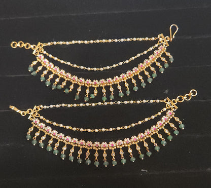 Sparkling CZ Floral Motif Ear Chains