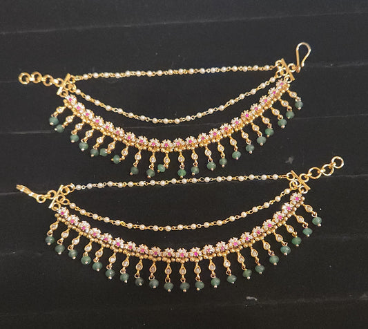 Sparkling CZ Floral Motif Ear Chains