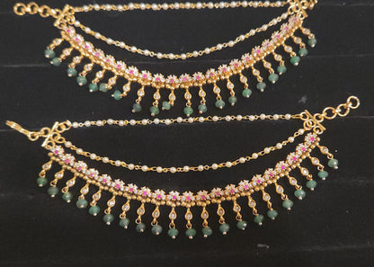 Sparkling CZ Floral Motif Ear Chains