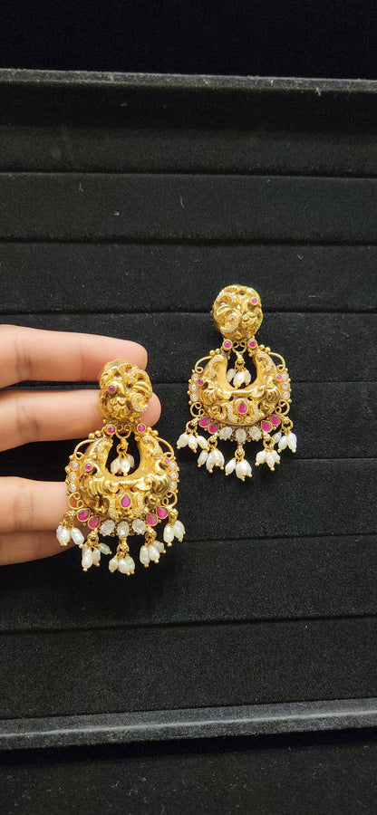 92.5 Silver Pink Kundan Chandbali Earrings