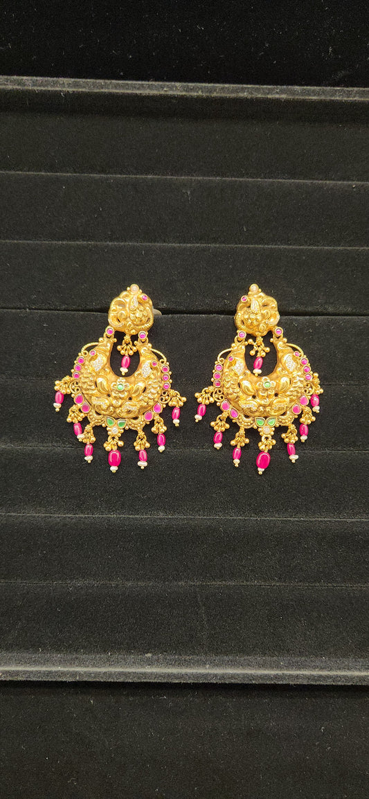 92.5 Silver Peacock & Elephant Head Chandbali Earrings