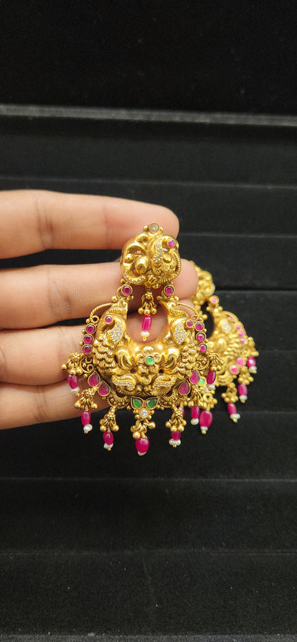 92.5 Silver Peacock & Elephant Head Chandbali Earrings