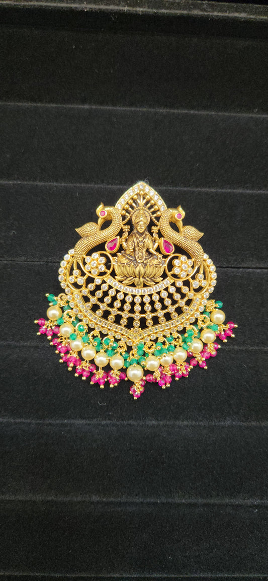 92.5 Silver Lakshmi Devi Peacock Pendant