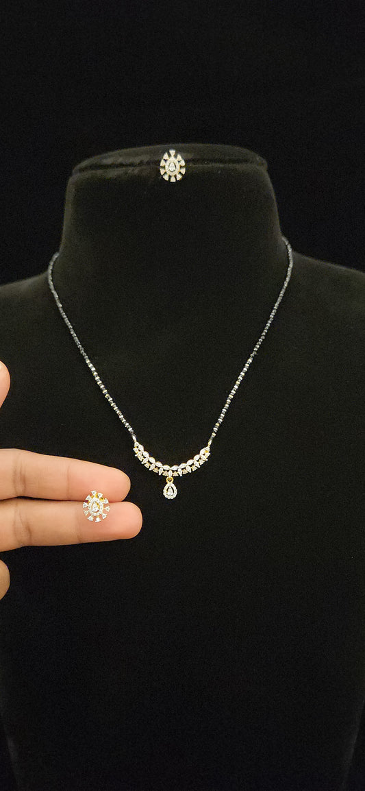 92.5 Silver Tear Drop CZ Pendant with Black Beads