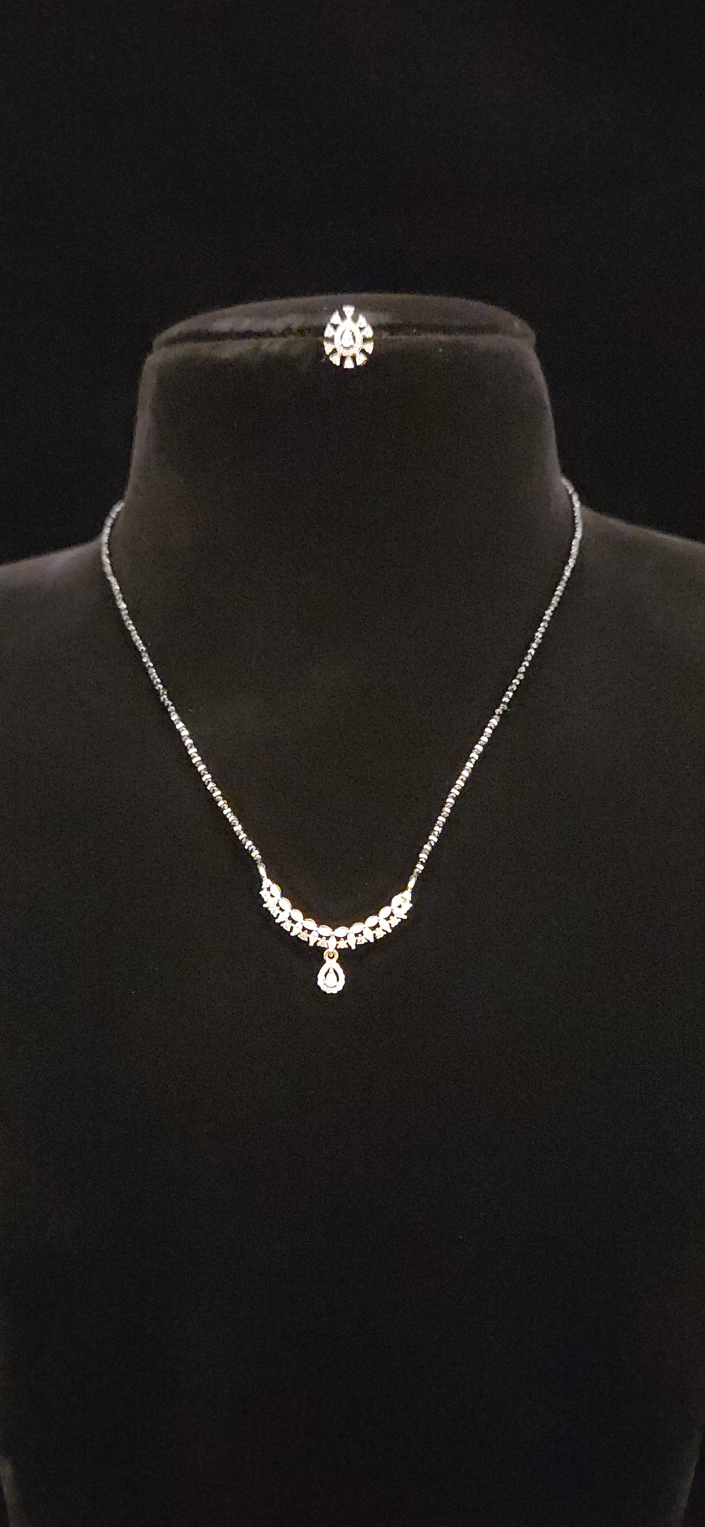 92.5 Silver Tear Drop CZ Pendant with Black Beads