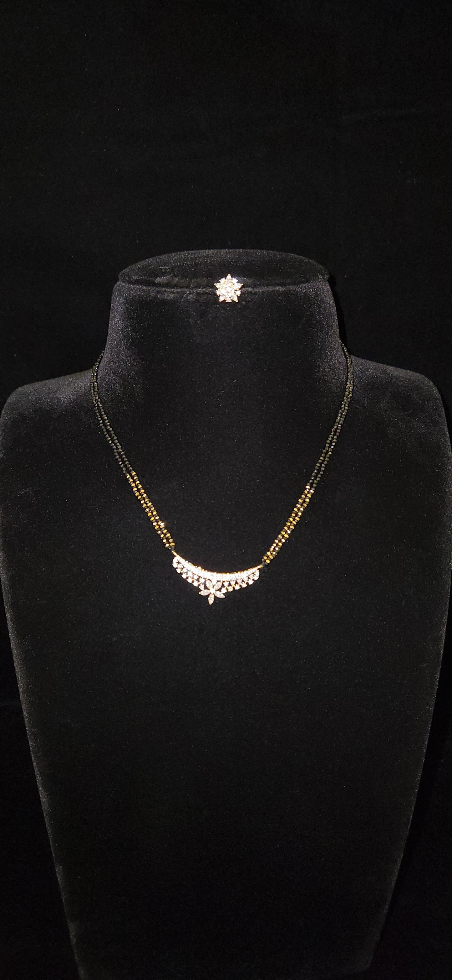 92.5 Silver Star Designer CZ Pendant with Black Beads