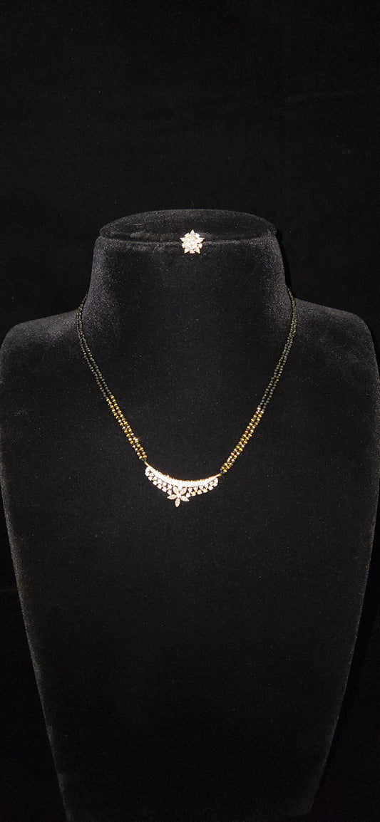 92.5 Silver Star Designer CZ Pendant with Black Beads
