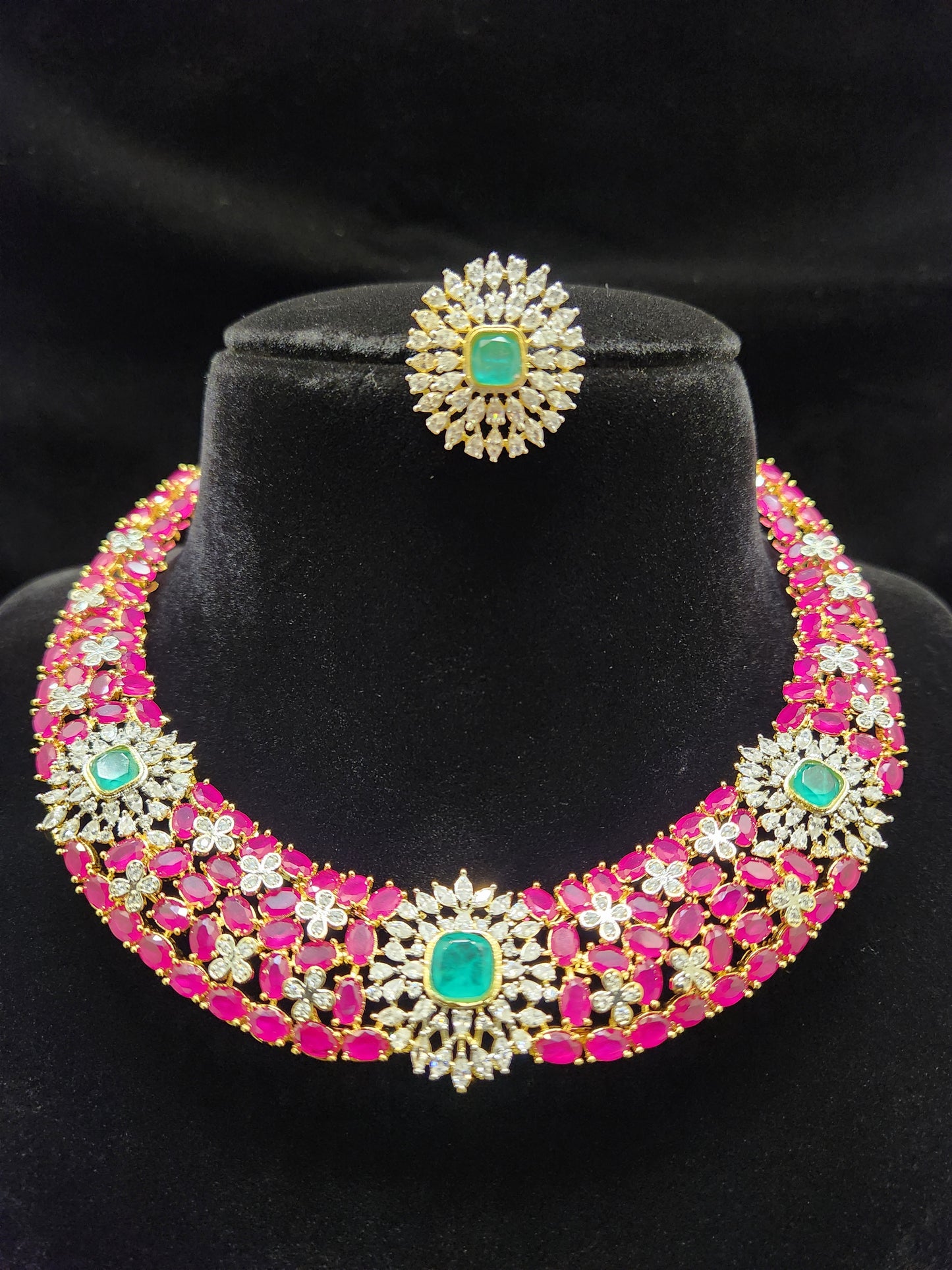 Luxurious Ruby and Emerald Necklace Set