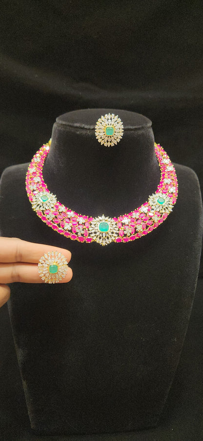 Luxurious Ruby and Emerald Necklace Set