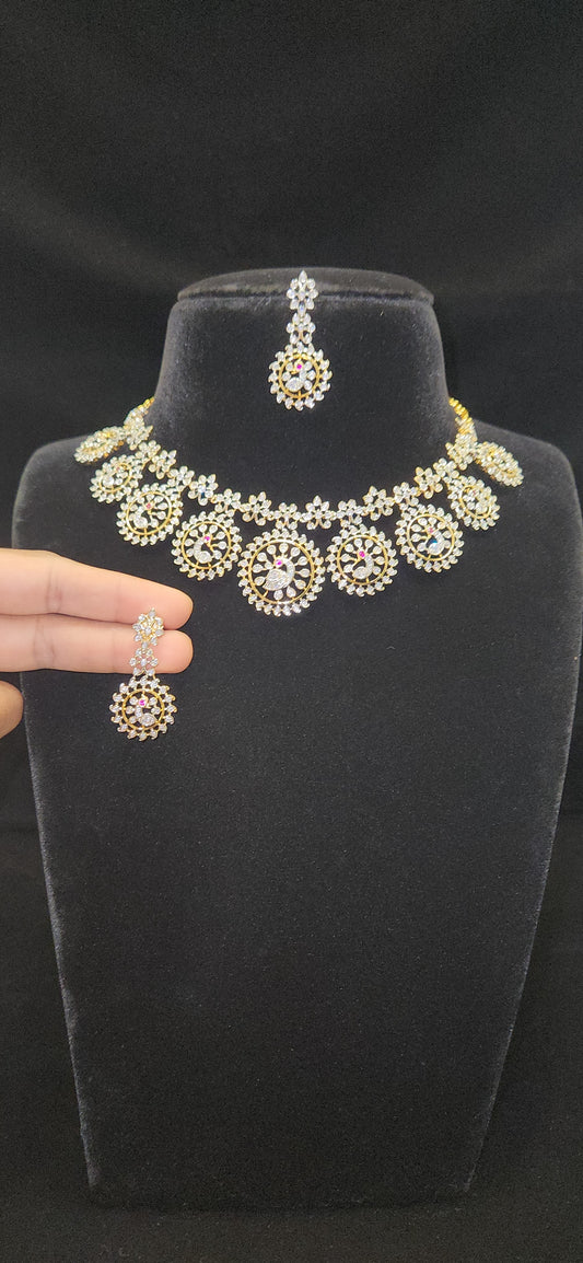 Exquisite Diamond finish Handcrafted Bottu Mala Necklace Set