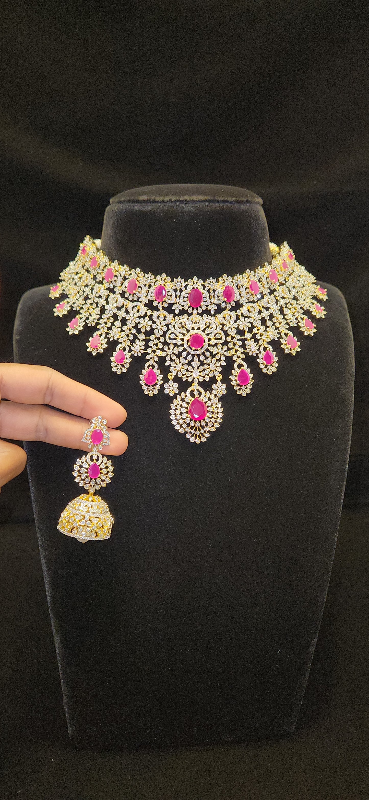 Exquisite Handcrafted CZ Choker with Ruby Accents