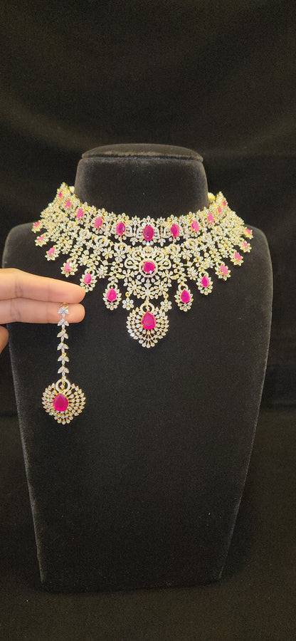 Exquisite Handcrafted CZ Choker with Ruby Accents