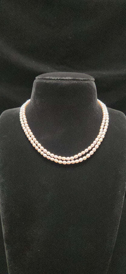 Elegant Two-Line Pinkish Real Pearl Mala