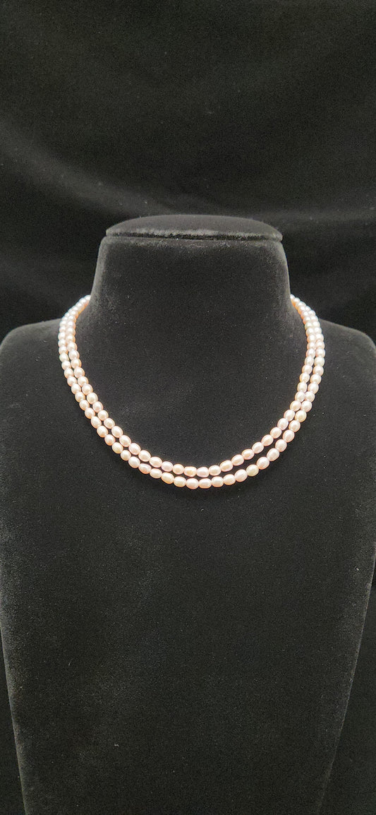 Elegant Two-Line Pinkish Real Pearl Mala