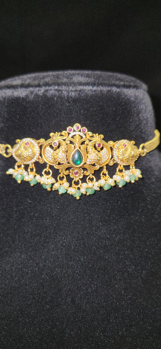 Traditional Nakshi Peacock & Floral Kids Choker Set