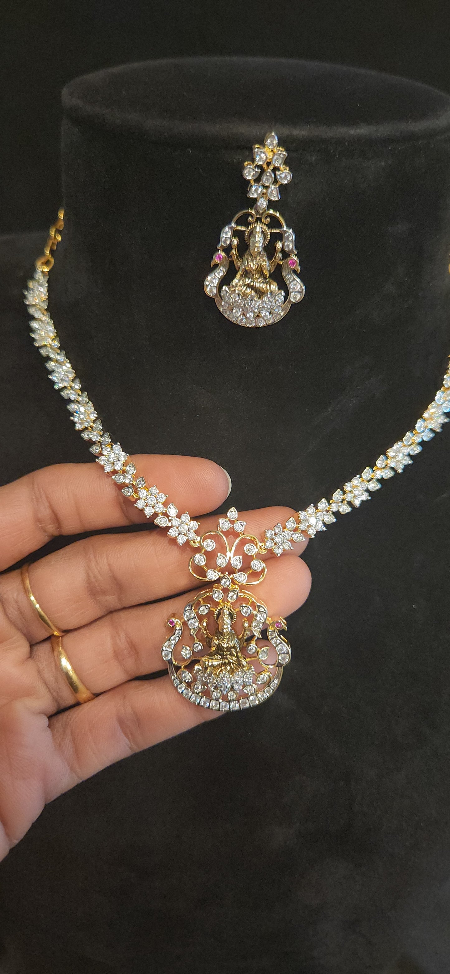 Exquisite Handcrafted Nakshi Lakshmi CZ Pendant Set