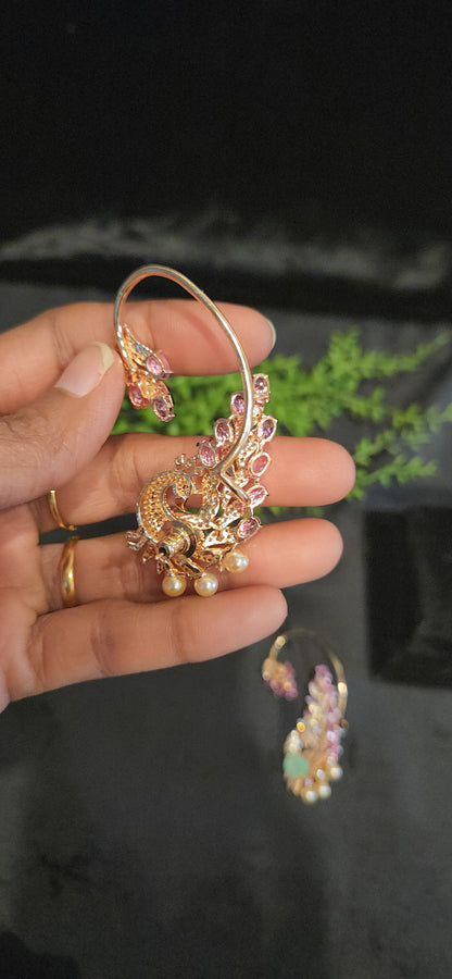 Majestic Handcrafted Peacock Ear-Cuffs