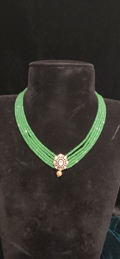 92.5 Silver Emerald Beaded Floral Necklace
