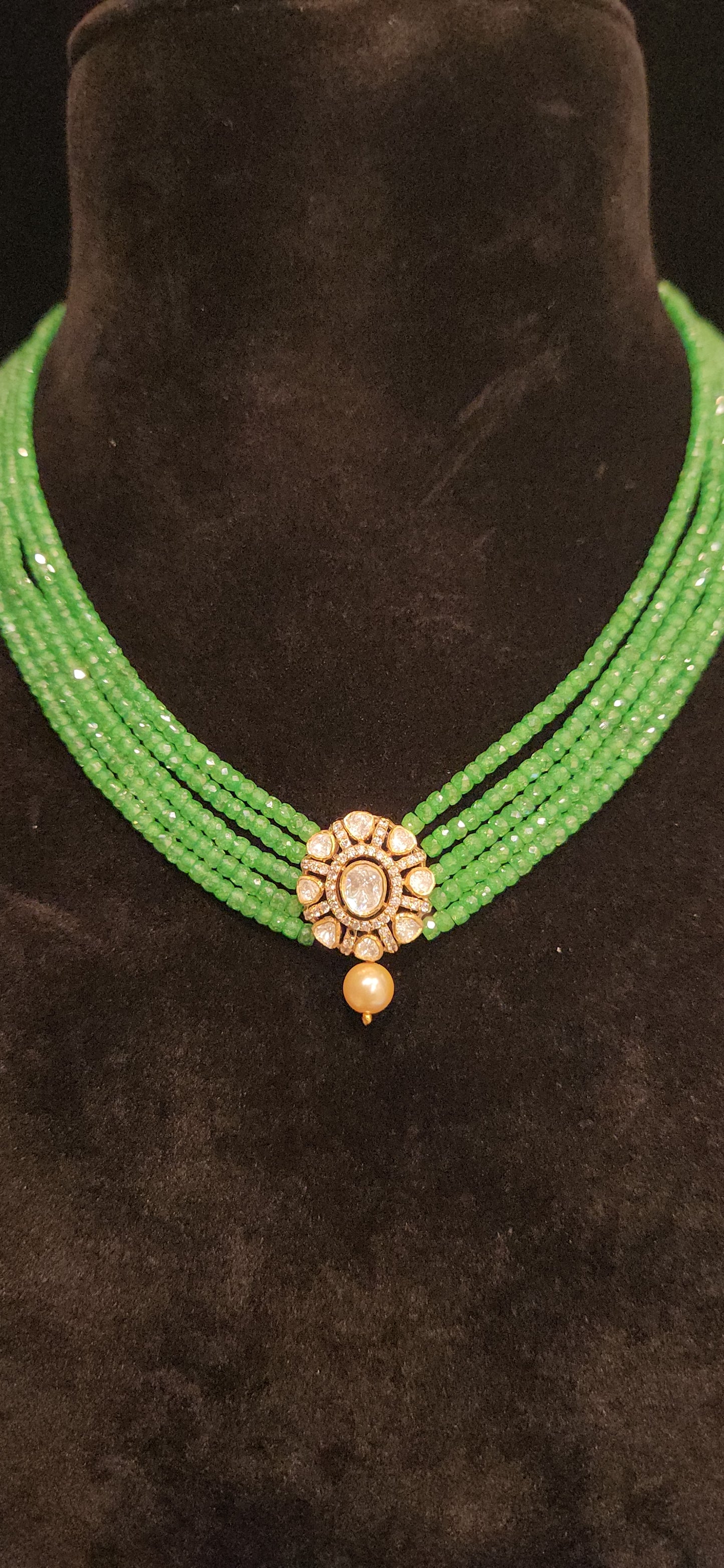 92.5 Silver Emerald Beaded Floral Necklace