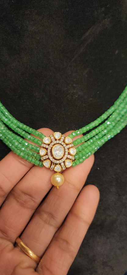 92.5 Silver Emerald Beaded Floral Necklace