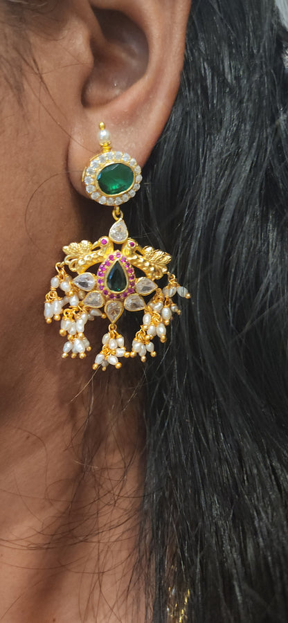 Grand 92.5 Silver Emerald Kundan Pearl Haram set