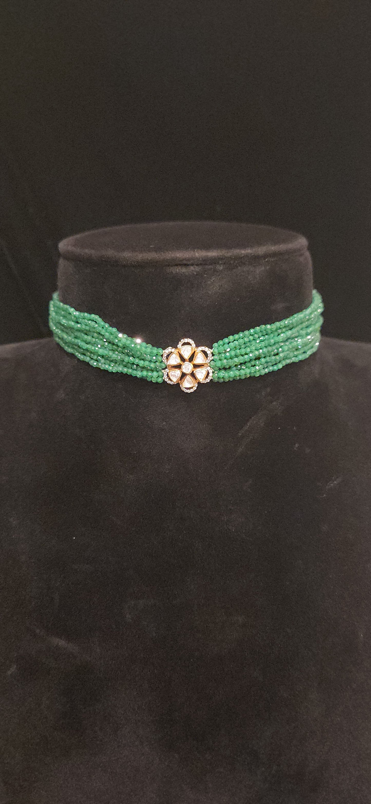 92.5 Silver Emerald  Beads choker