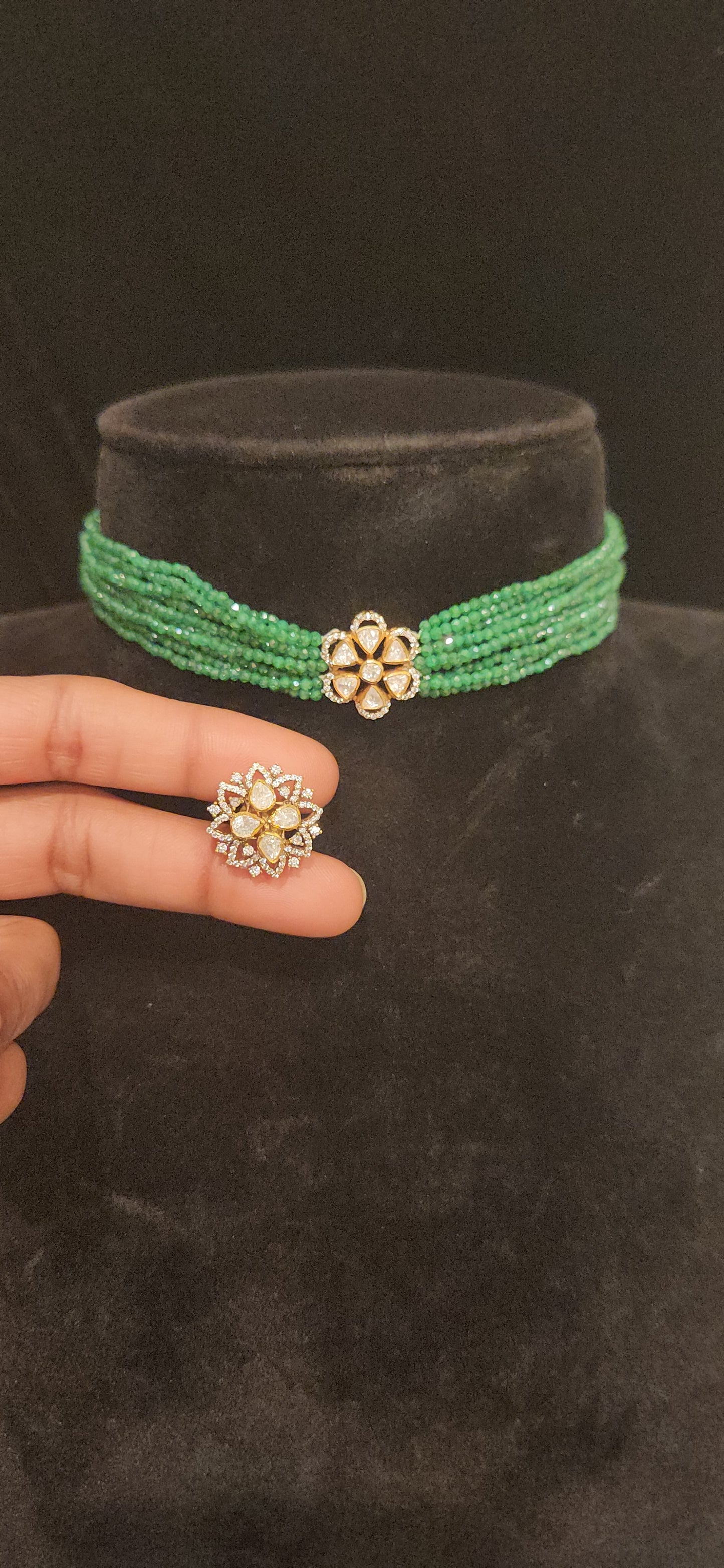 92.5 Silver Emerald  Beads choker