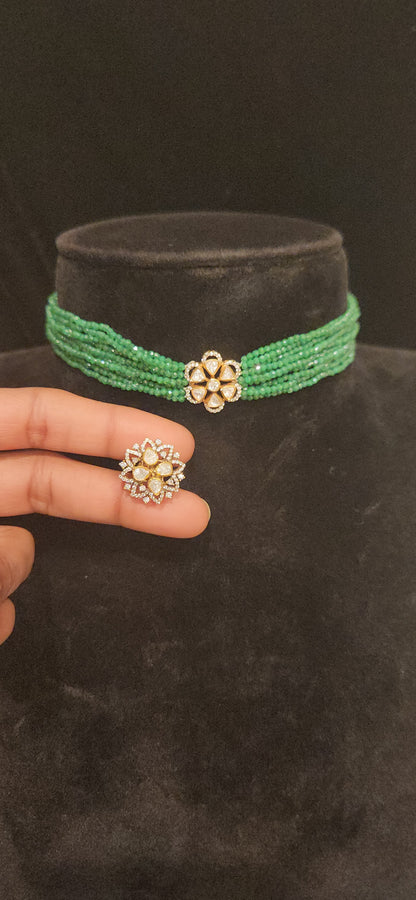 92.5 Silver Emerald  Beads choker