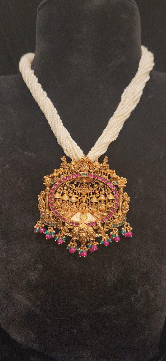 92.5 Silver Beautiful Pearls set with Ashta Lakshmi Pendant