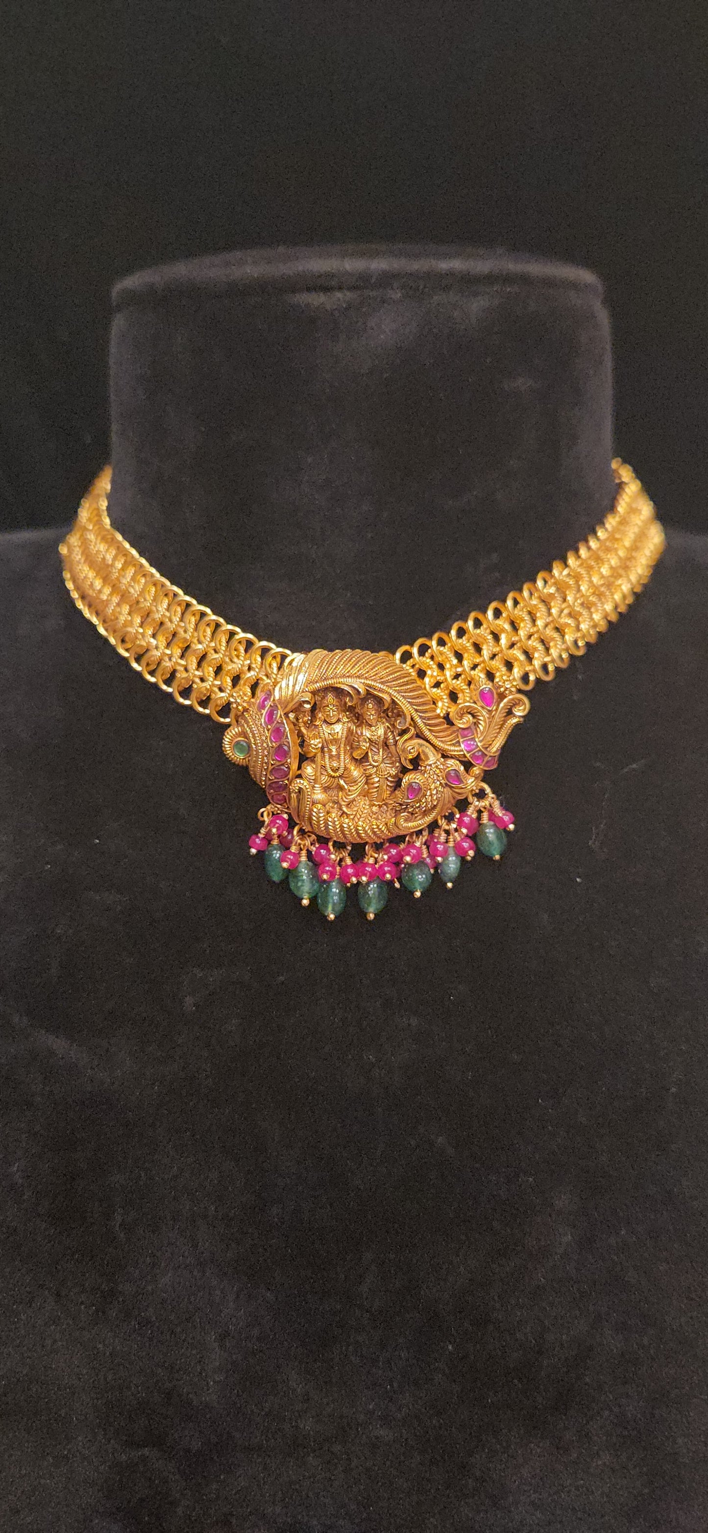 92.5 Silver Rama Parivar Peacock Temple Necklace