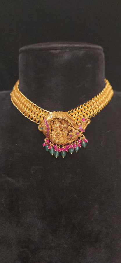 92.5 Silver Rama Parivar Peacock Temple Necklace