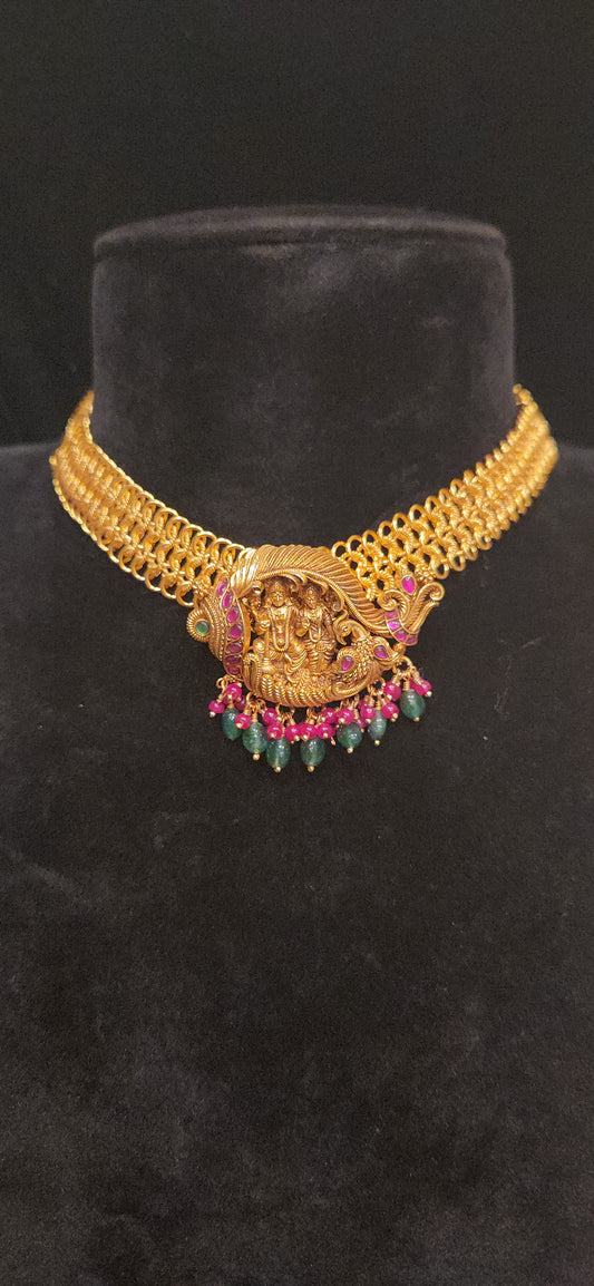 92.5 Silver Rama Parivar Peacock Temple Necklace