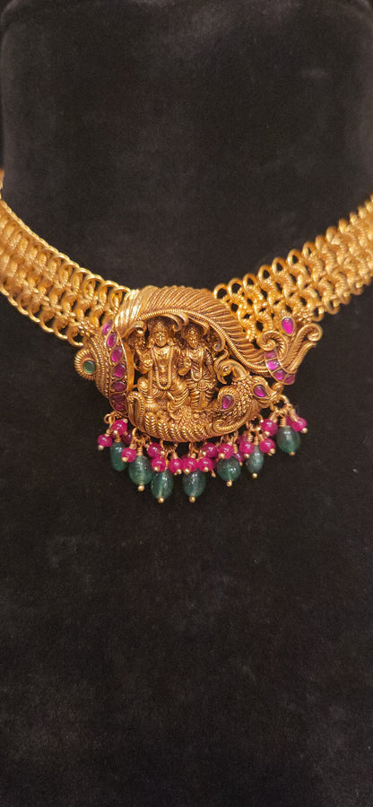 92.5 Silver Rama Parivar Peacock Temple Necklace