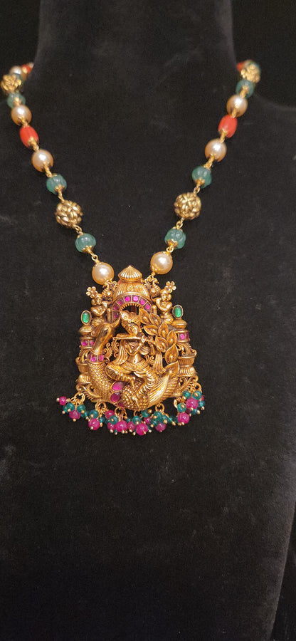 92.5 Silver Krishna Peacock Pendant with Multicolor Beaded Necklace