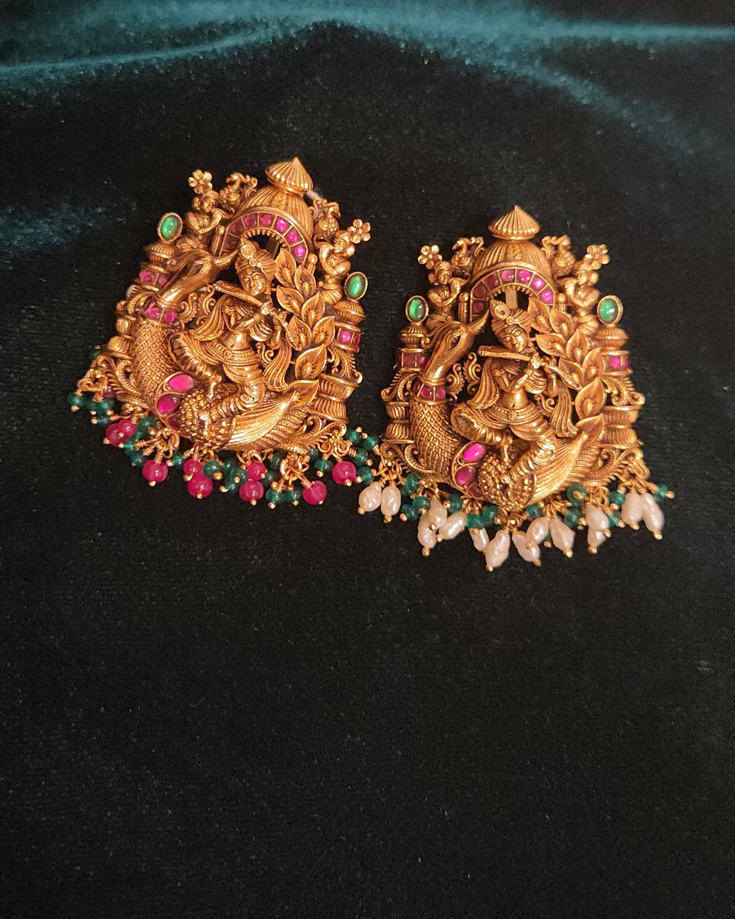 92.5 Silver Krishna Peacock Pendant with Multicolor Beaded Necklace