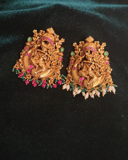 92.5 Silver Krishna Peacock Pendant with Multicolor Beaded Necklace