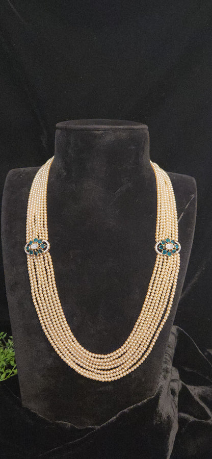 92.5 Sliver Royal Multi-Layer Pearl Haram with Peacock Motif Brooches