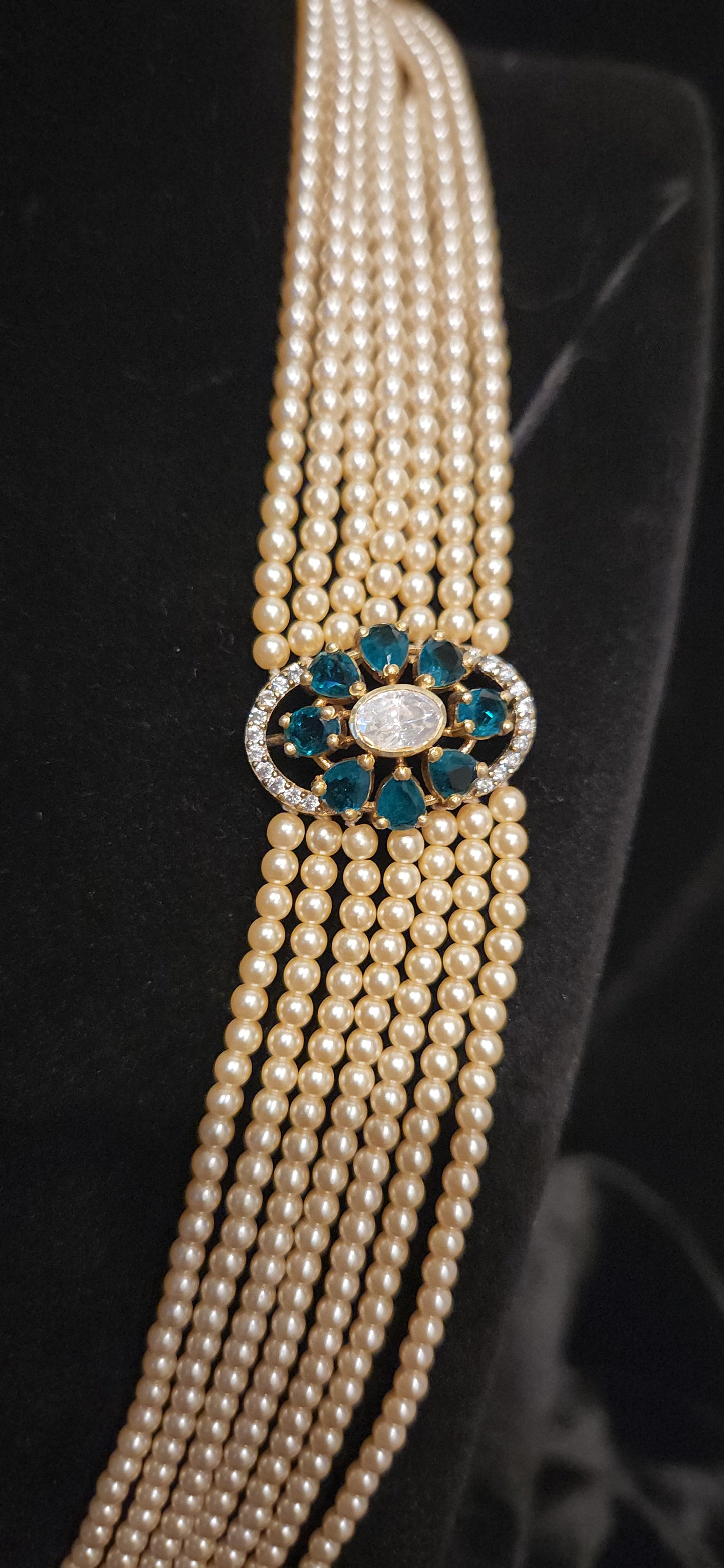 92.5 Sliver Royal Multi-Layer Pearl Haram with Peacock Motif Brooches